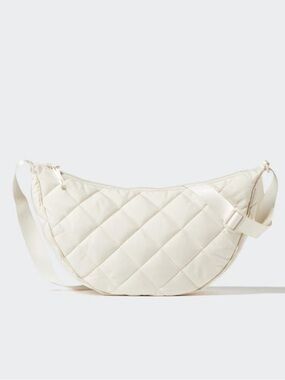 UNIQLO Quilted Large Crescent Crossbody Bag in Off White